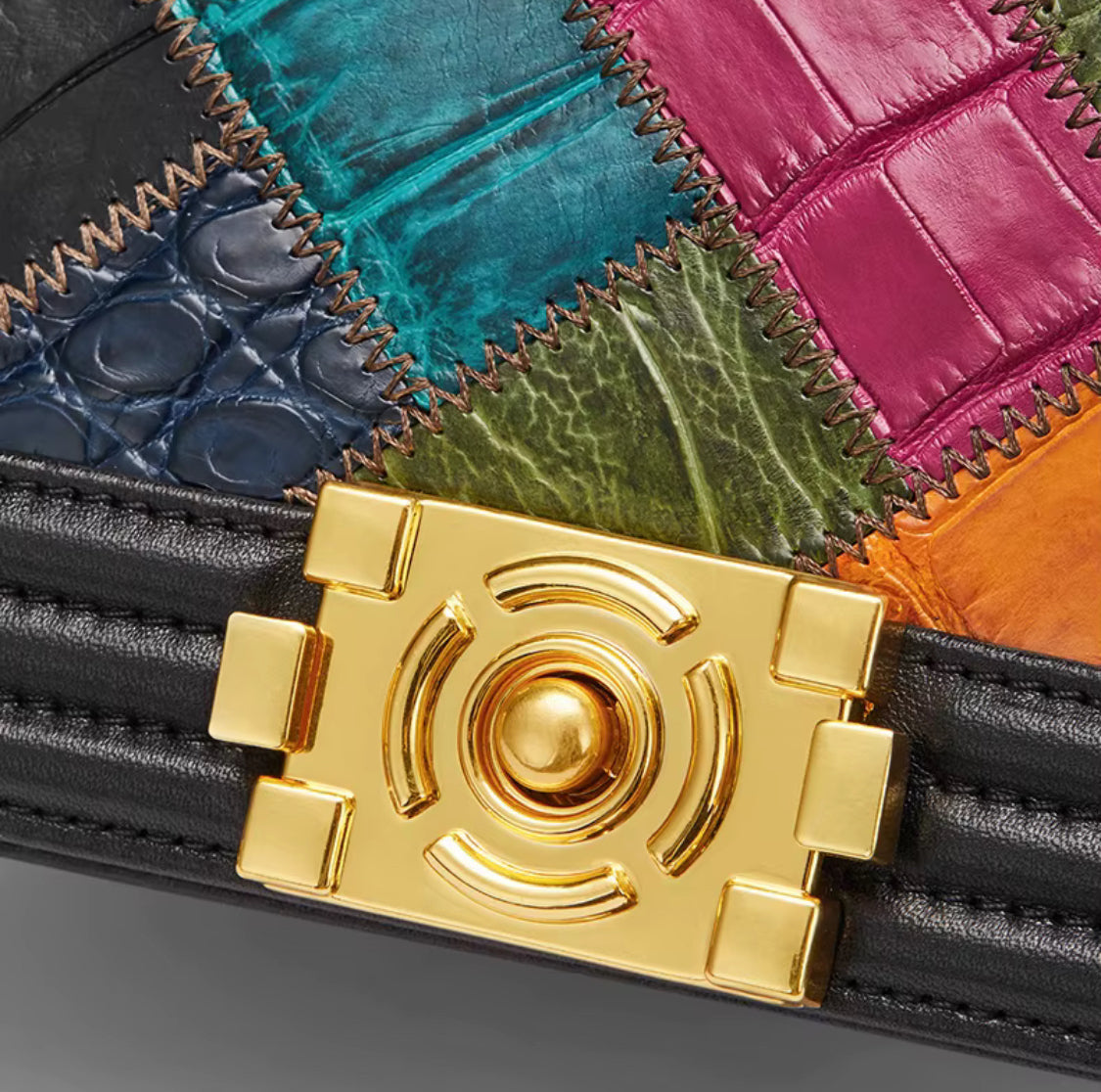 Multicolor Crocodile Leather Purse with Golden Chain | Noiyan