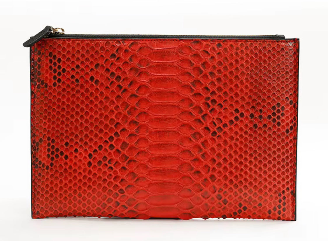 Red Snake Skin Leather Wallet – Unisex, Handmade in Italy | Noiyan