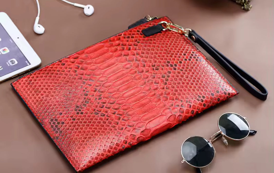 Red Snake Skin Leather Wallet – Unisex, Handmade in Italy | Noiyan
