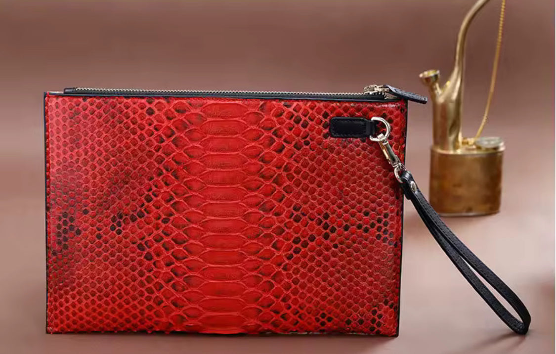 Red Snake Skin Leather Wallet – Unisex, Handmade in Italy | Noiyan
