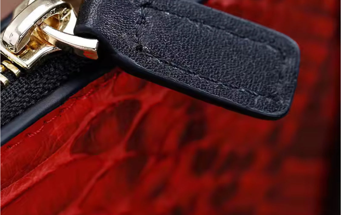 Red Snake Skin Leather Wallet – Unisex, Handmade in Italy | Noiyan
