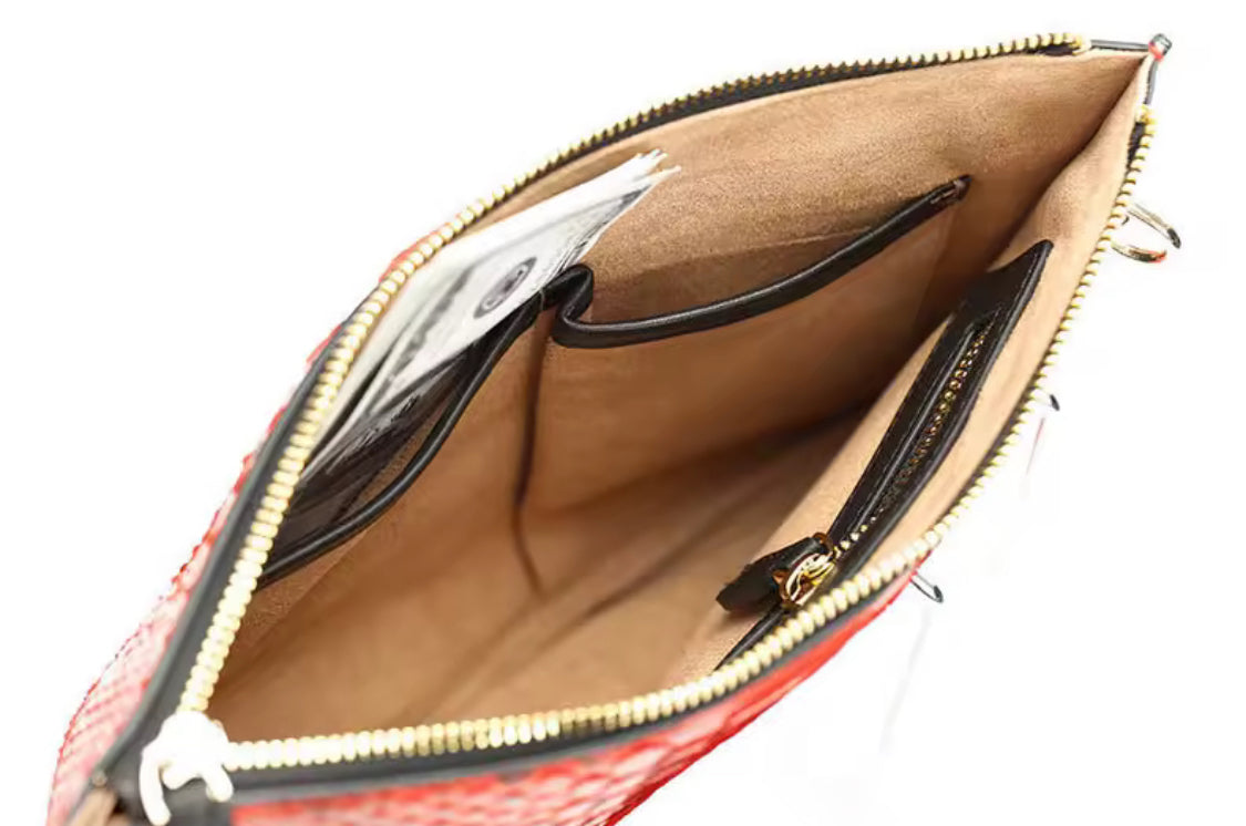 Red Snake Skin Leather Wallet – Unisex, Handmade in Italy | Noiyan