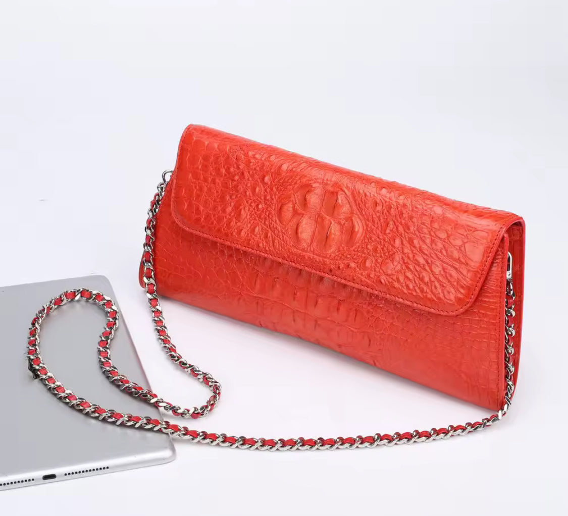 Red & Green Crocodile Leather Purse – Handmade in Italy | Noiyan