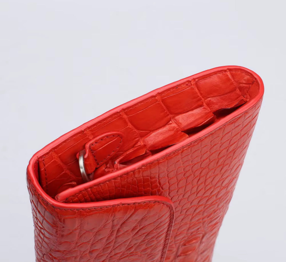 Red & Green Crocodile Leather Purse – Handmade in Italy | Noiyan