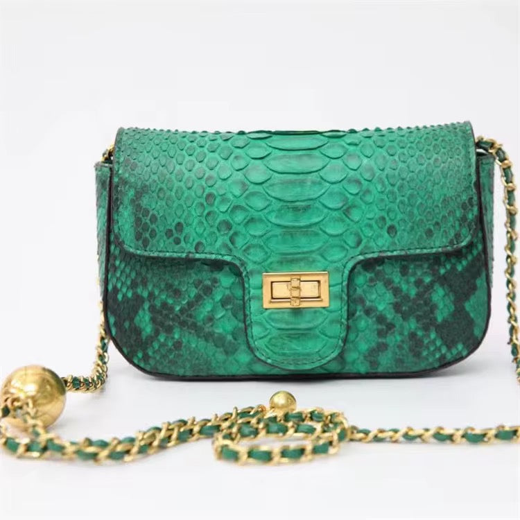 Snake Leather Purse with Golden Chain – Handmade in Italy | Noiyan
