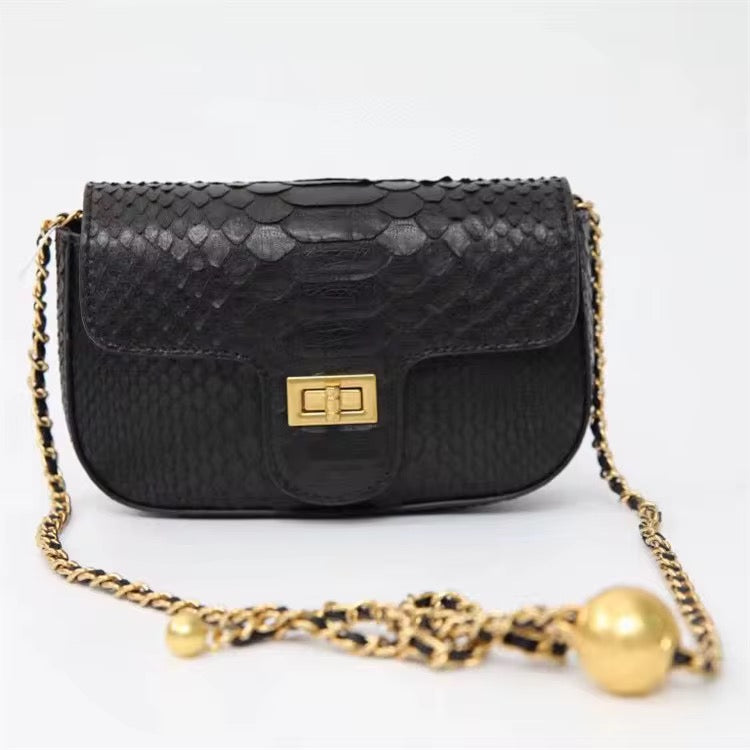 Snake Leather Purse with Golden Chain – Handmade in Italy | Noiyan