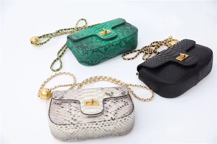 Snake Leather Purse with Golden Chain – Handmade in Italy | Noiyan