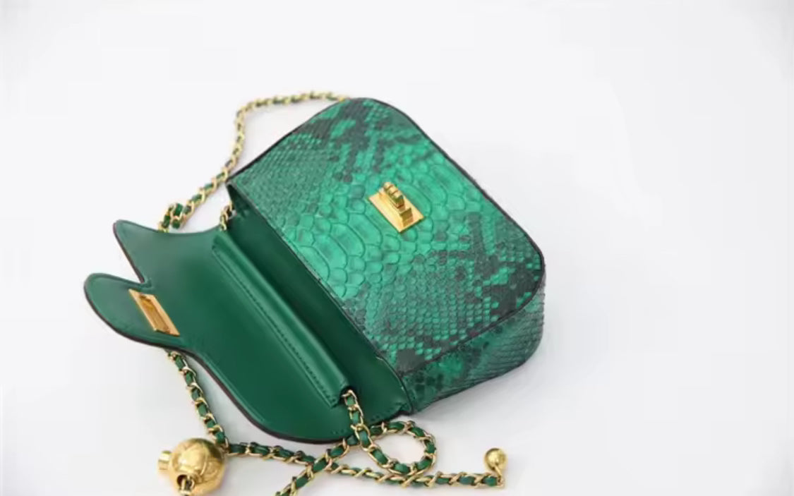 Snake Leather Purse with Golden Chain – Handmade in Italy | Noiyan