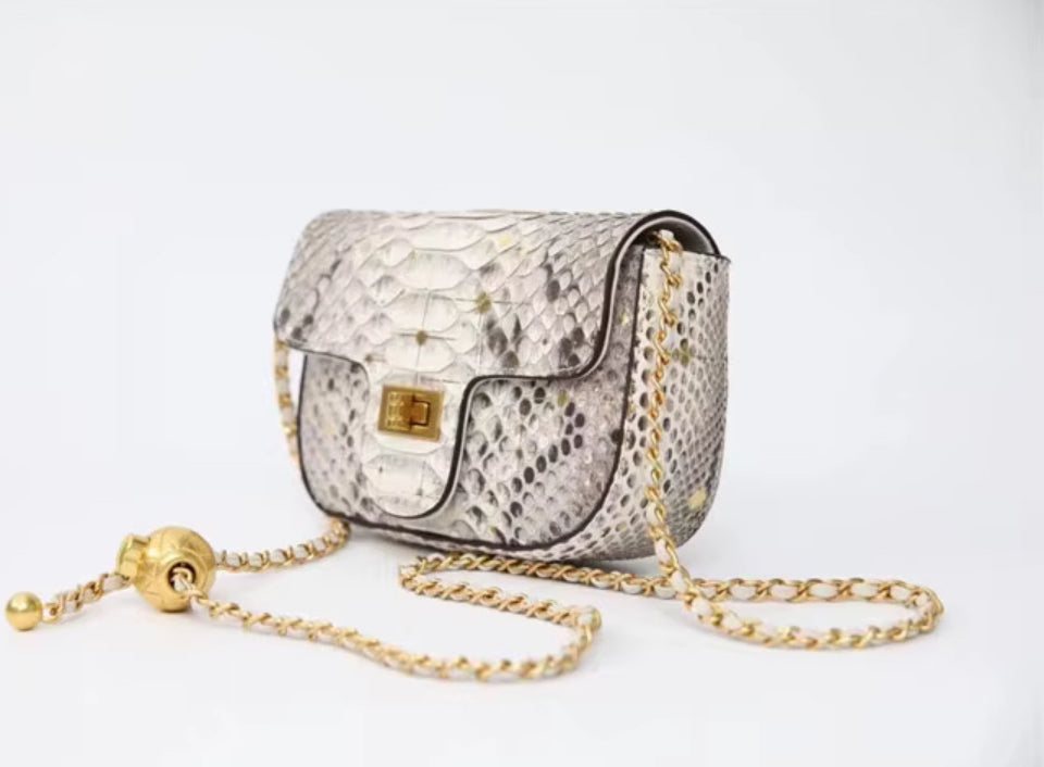 Snake Leather Purse with Golden Chain – Handmade in Italy | Noiyan