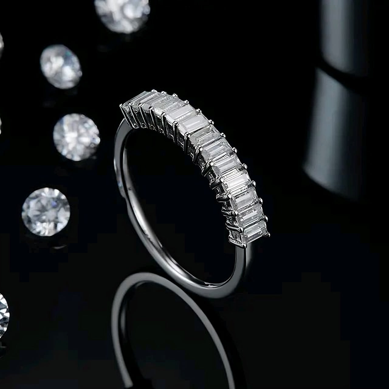 Emarald cut 1ct*13pcs multi Moissanite Ring