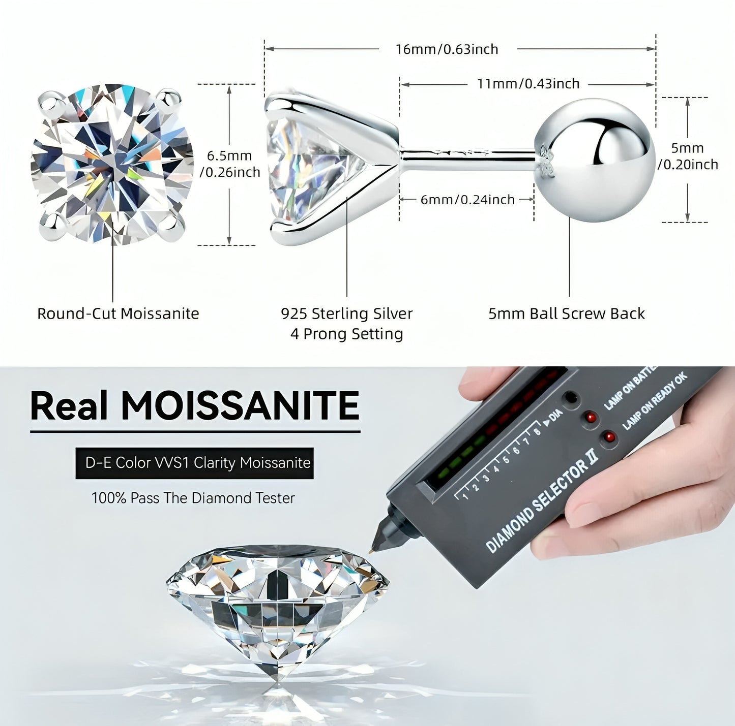 Earrings with moissanite stones