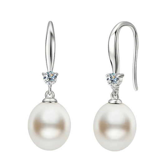 9-10mm round pearl hook earrings