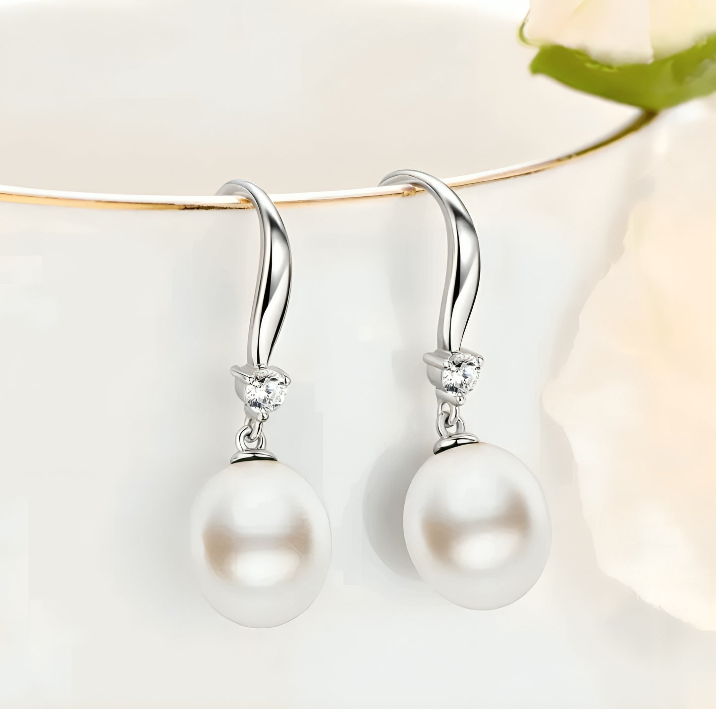 9-10mm round pearl hook earrings