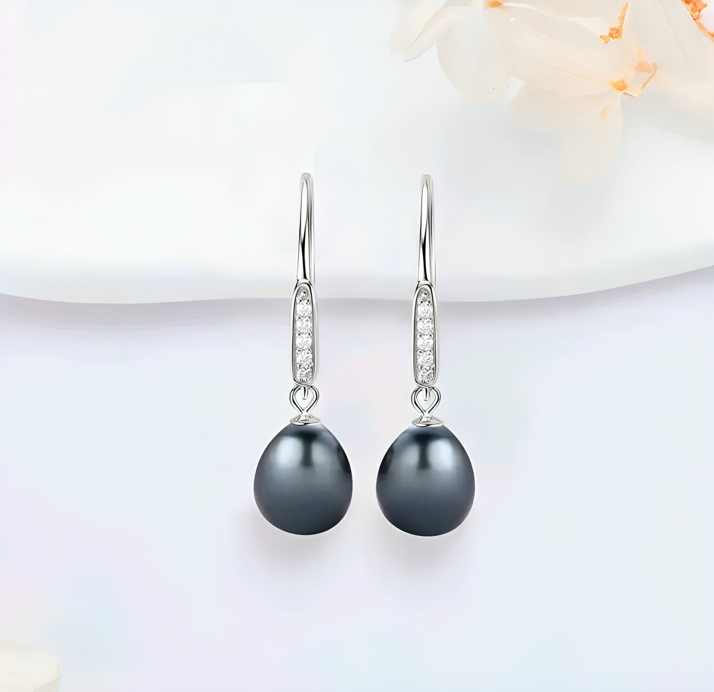 Tahitian black pearl hook earrings