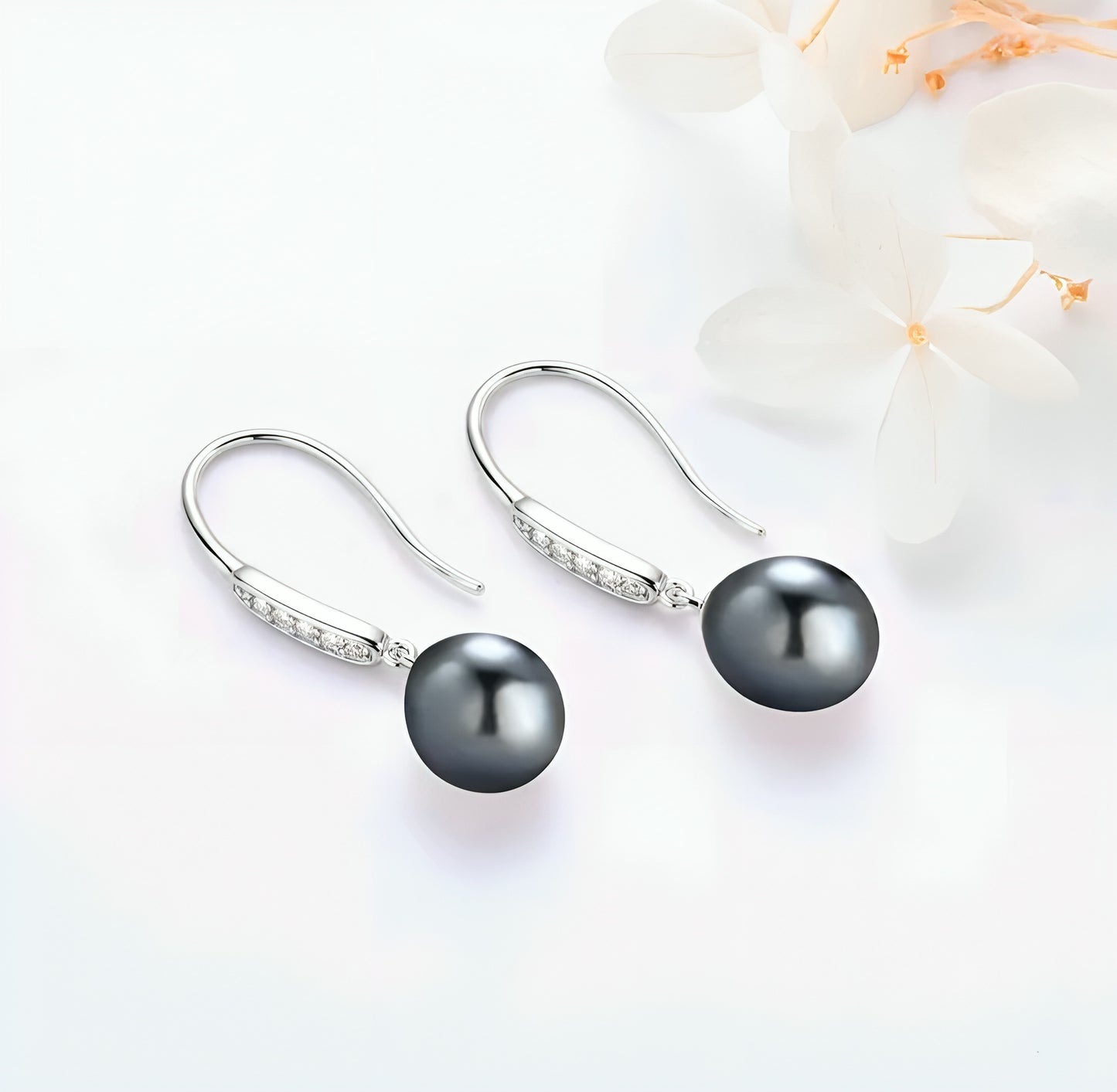 Tahitian black pearl hook earrings