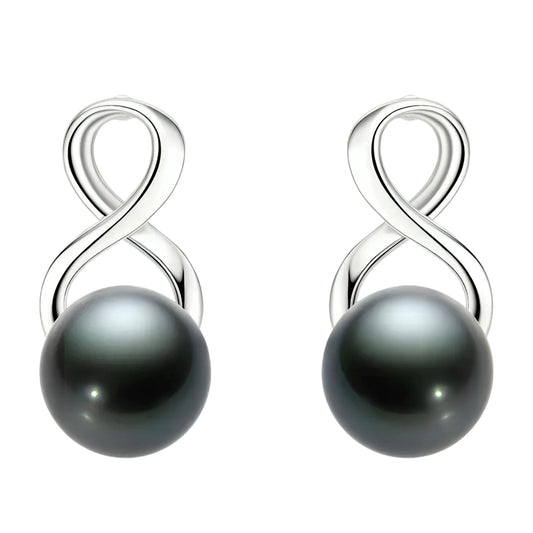 7.5-8mm round Tahitian black pearl earrings
