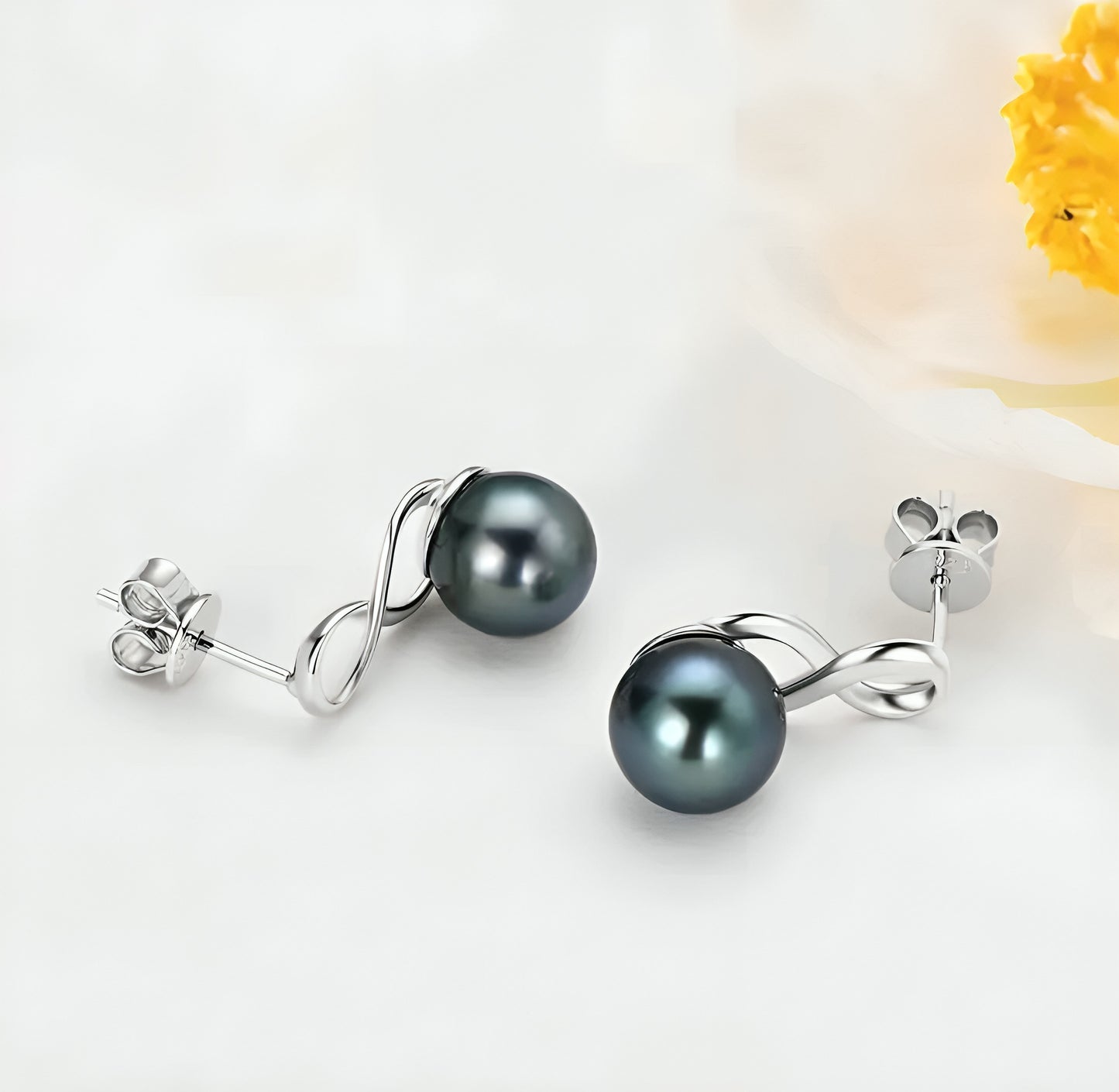 7.5-8mm round Tahitian black pearl earrings