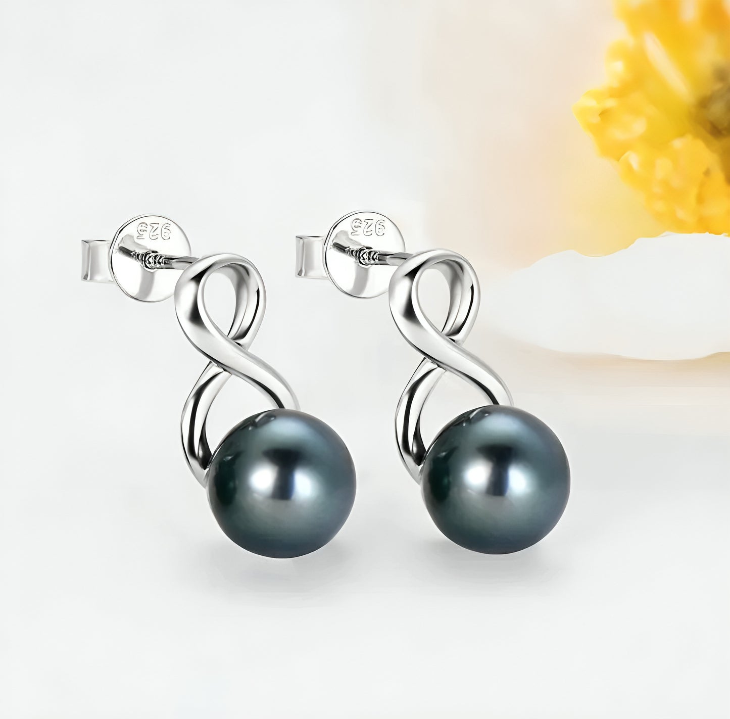 7.5-8mm round Tahitian black pearl earrings