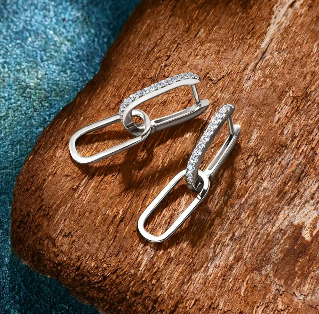 Paperlink clip moissanite earrings