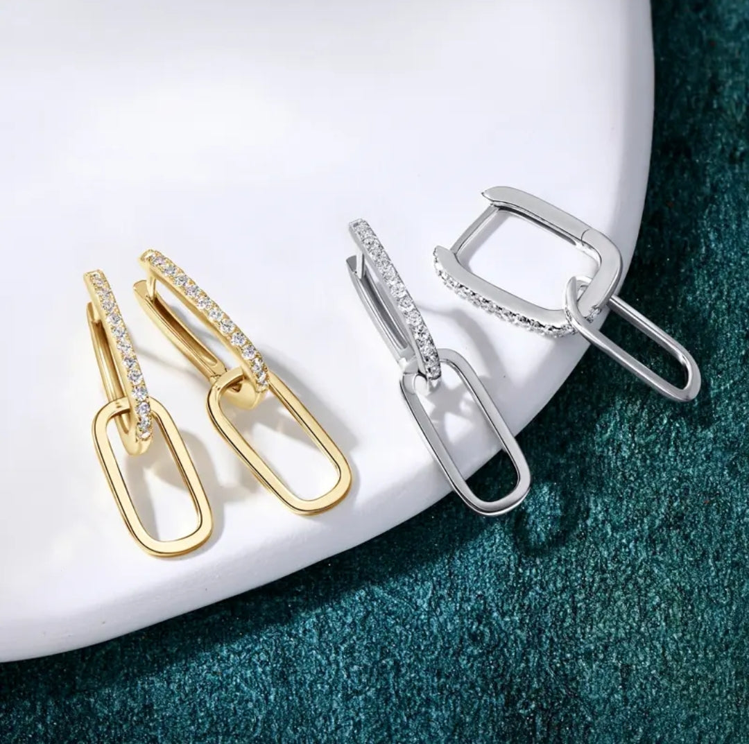 Paperlink clip moissanite earrings