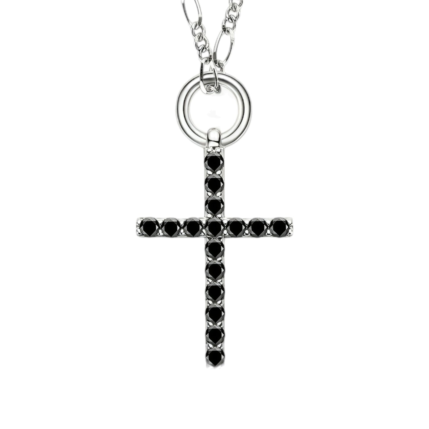Black Moissanite cross pendant necklace