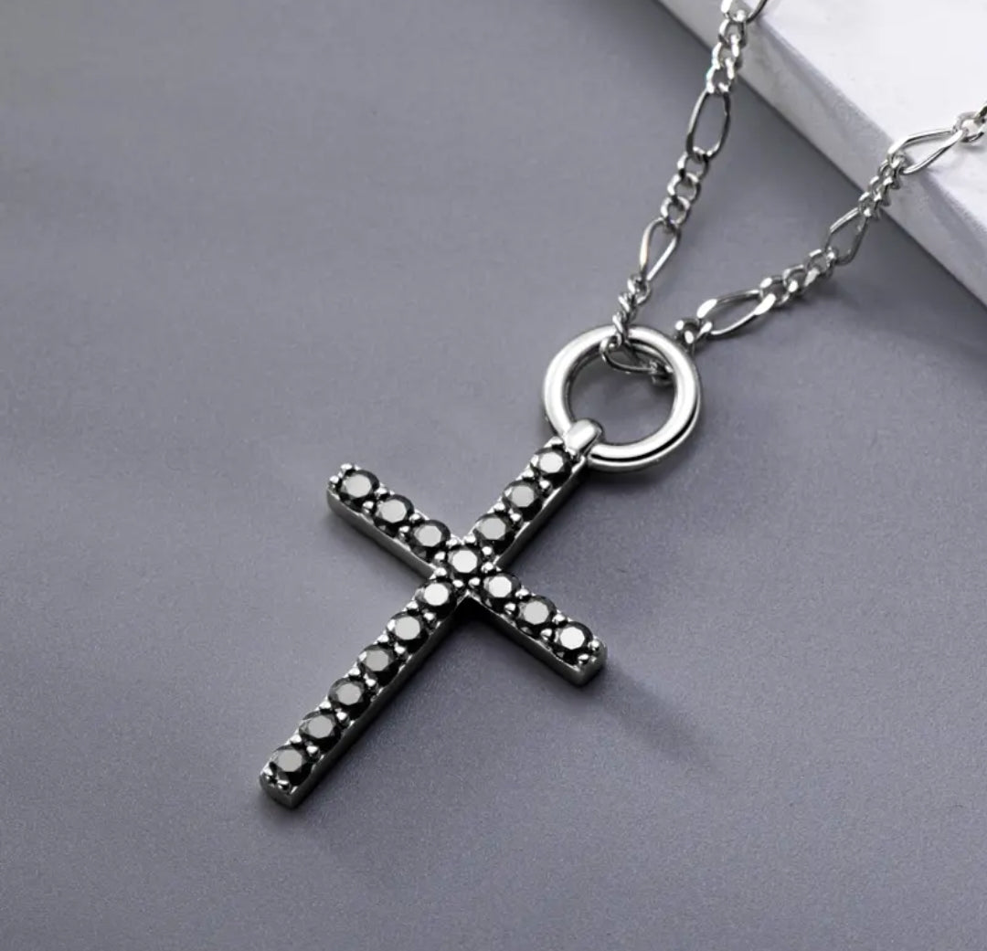 Black Moissanite cross pendant necklace