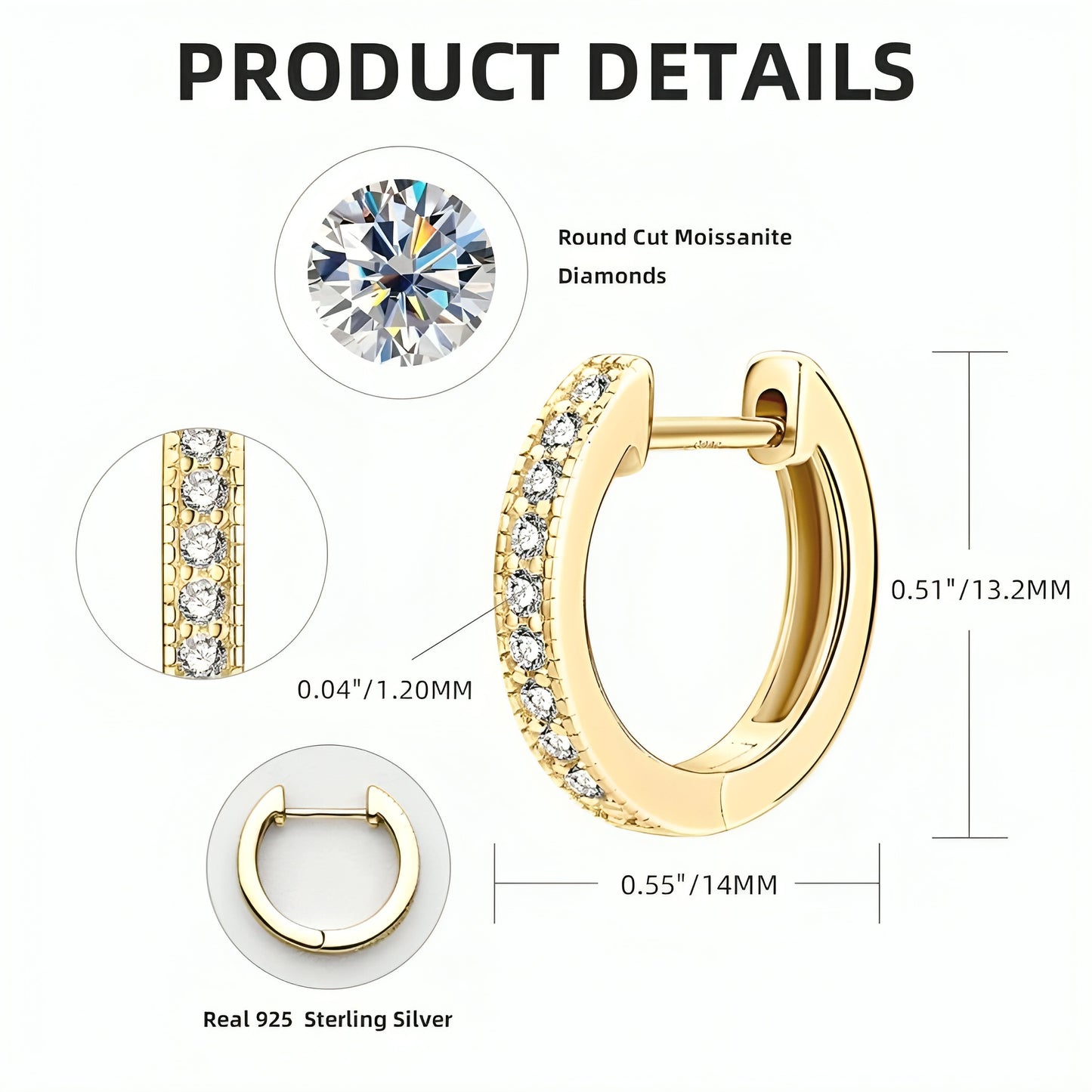 Single row hoop moissanite earrings