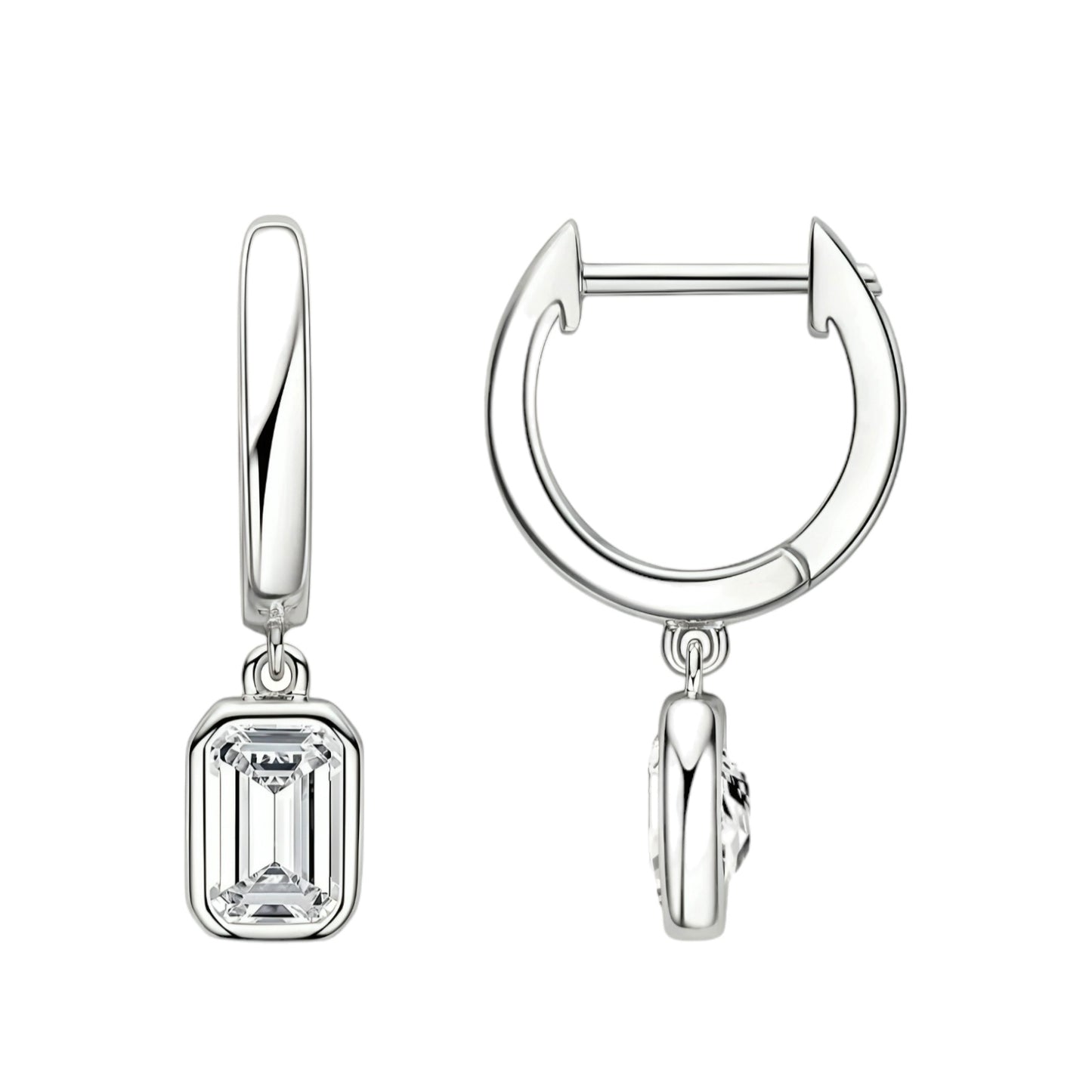 Emerald cut hoop moissanite earrings