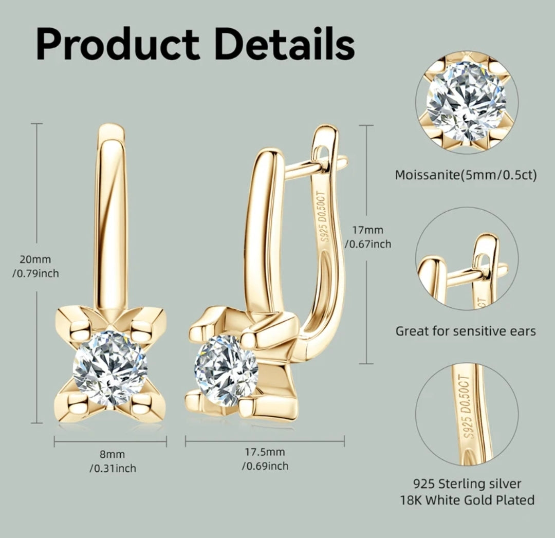 Silver clip moissanite earrings