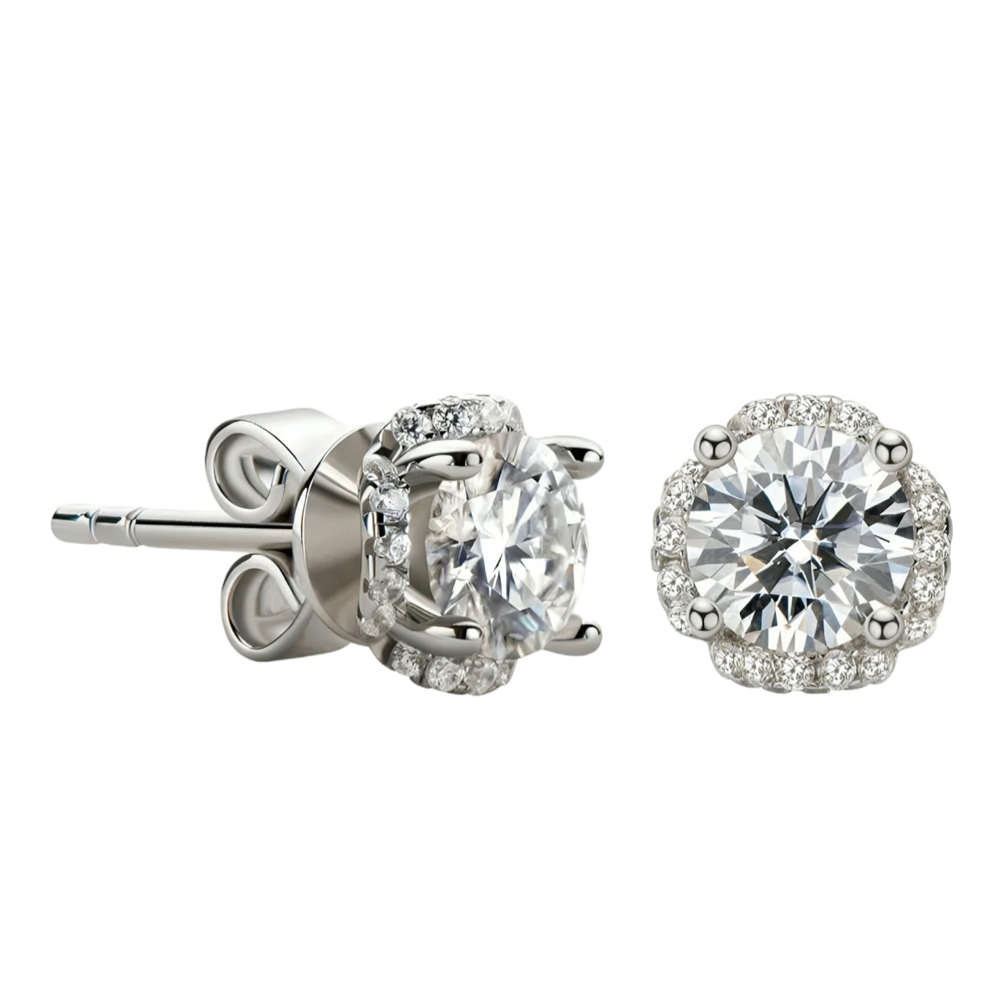 Silver round moissanite earrings