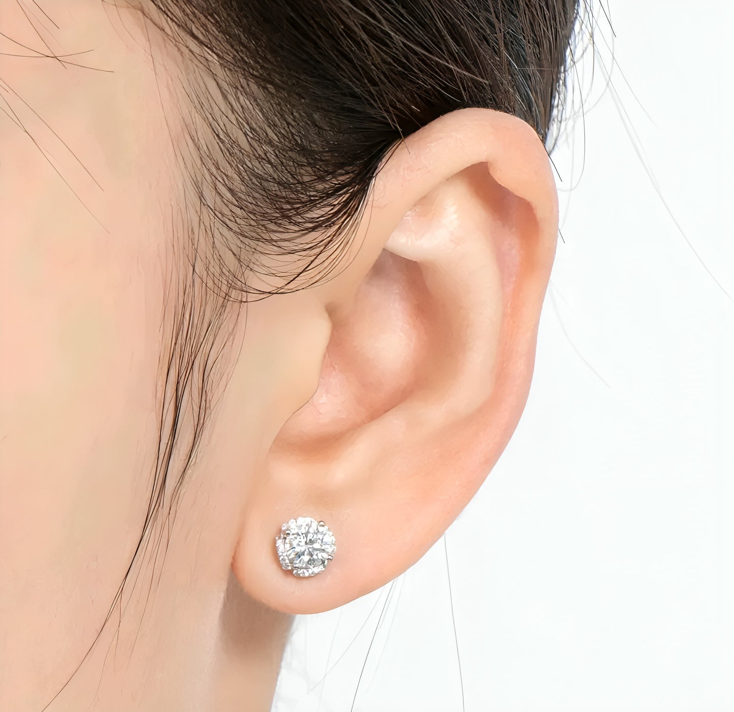 Silver round moissanite earrings