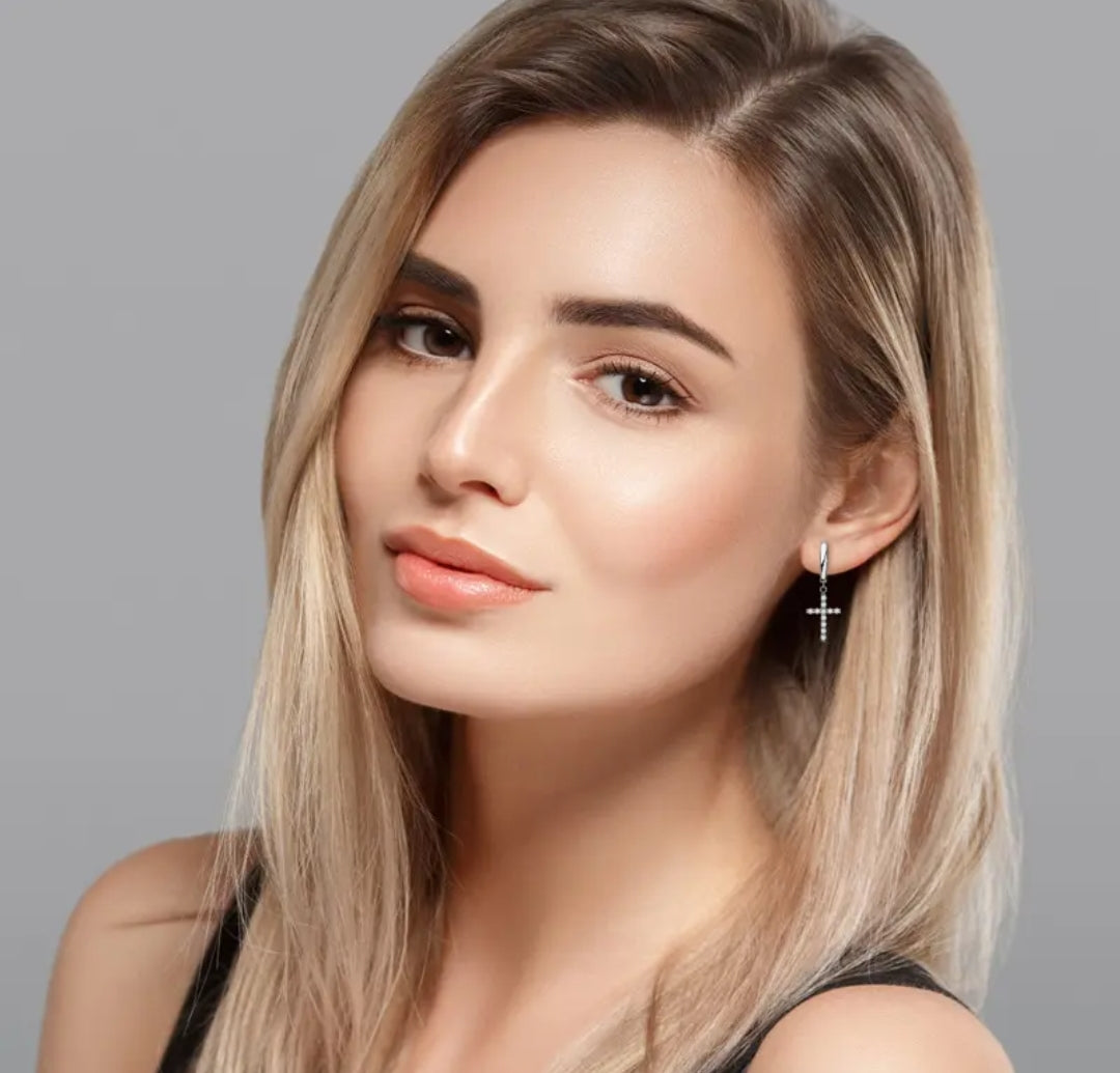 Unique cross shape moissanite earrings