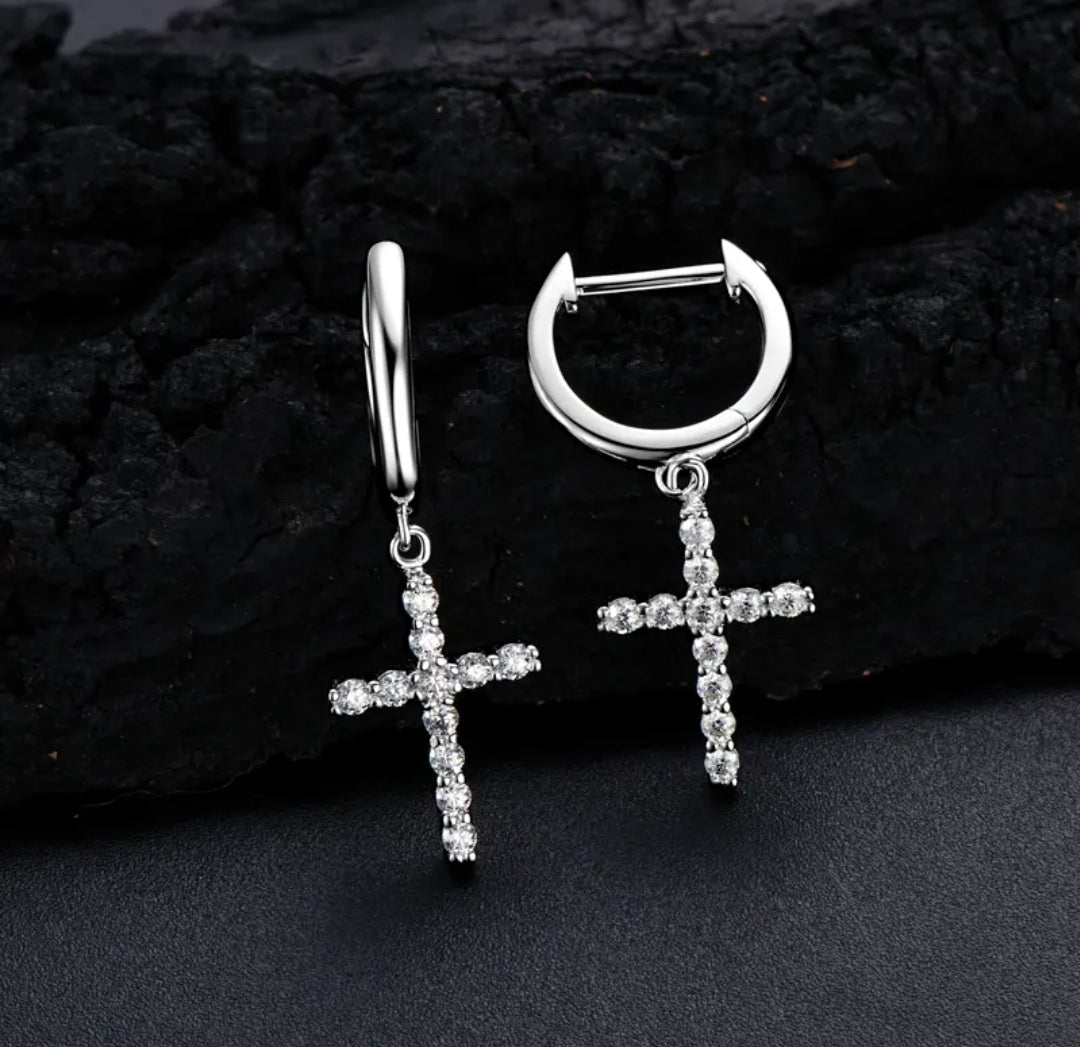 Unique cross shape moissanite earrings