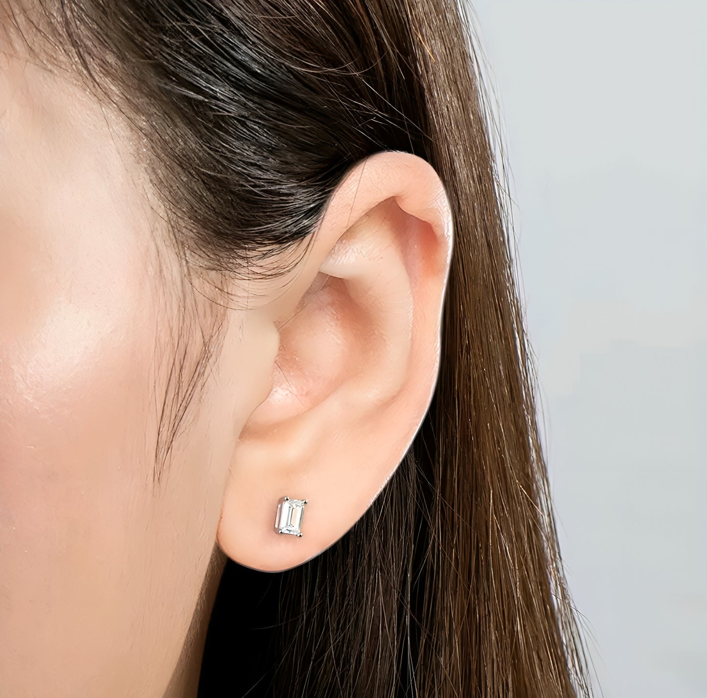 Emerald shape moissanite earrings
