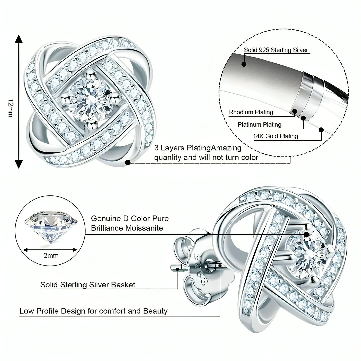 Twist stud moissanite earrings