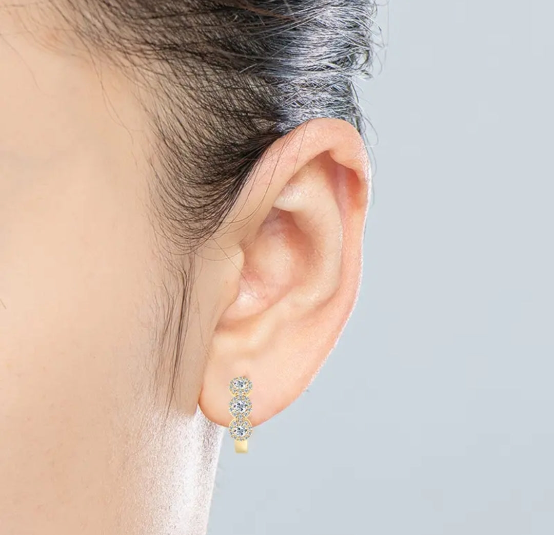 Earrings, real 3mm*6pcs moissanite stones, 925 sterling silver
