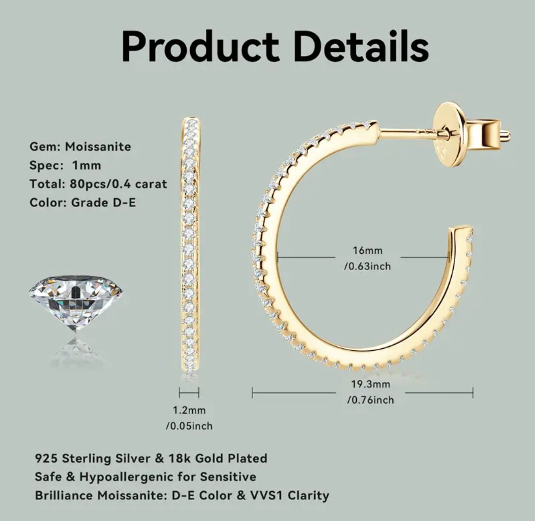 Moissanite earrings in C shape