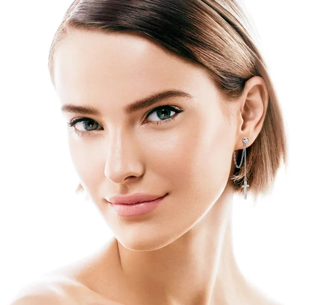 Moissanite earrings in link chain