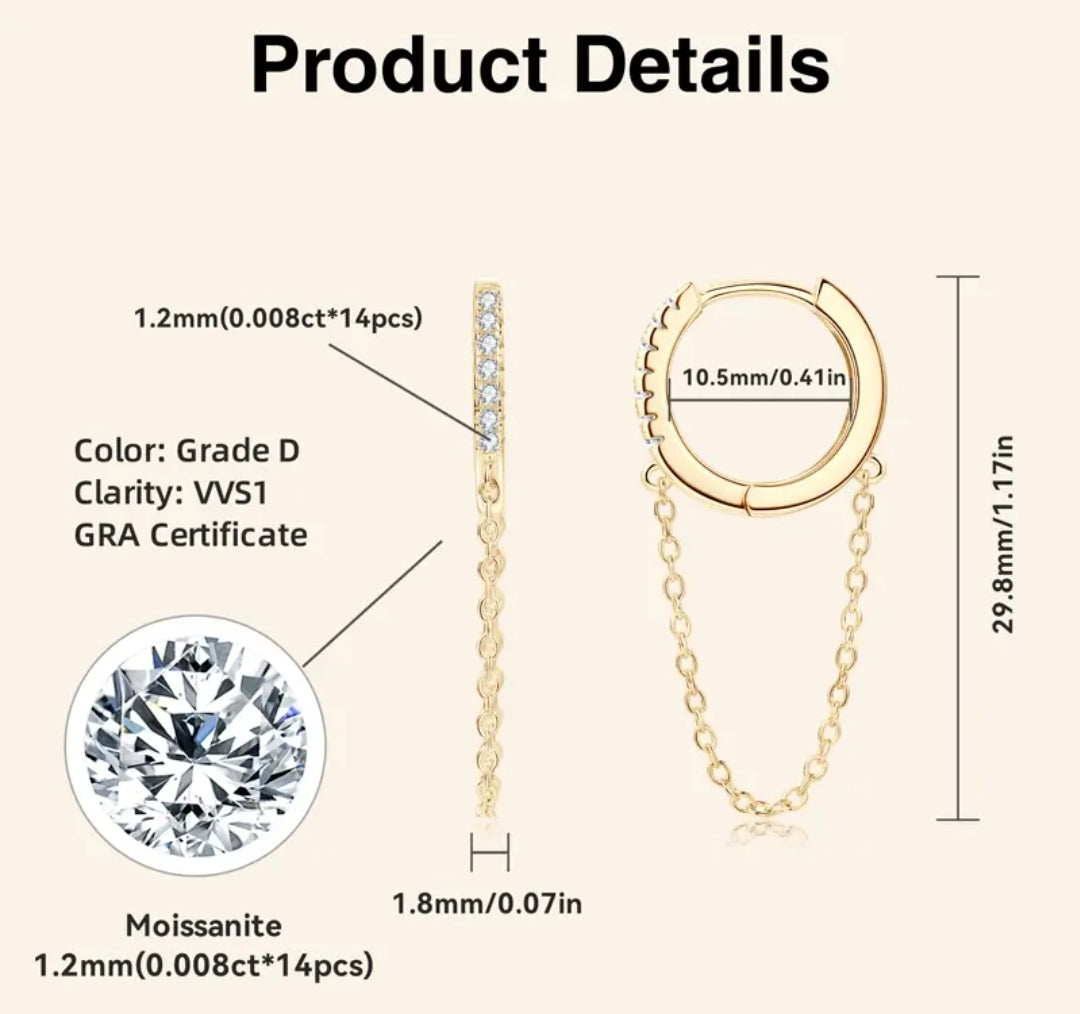 Chain earrings with moissanite stones