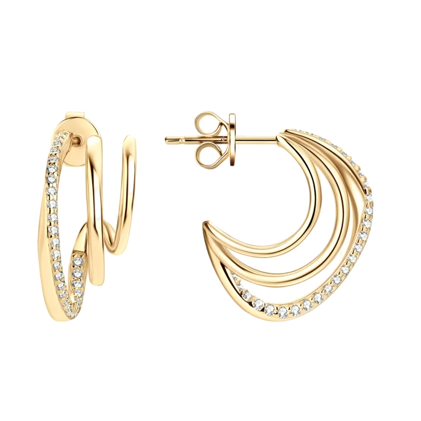 C shape earrings with moissanite stones