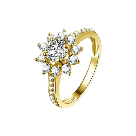 Flower shape 7mm moissanite gold ring