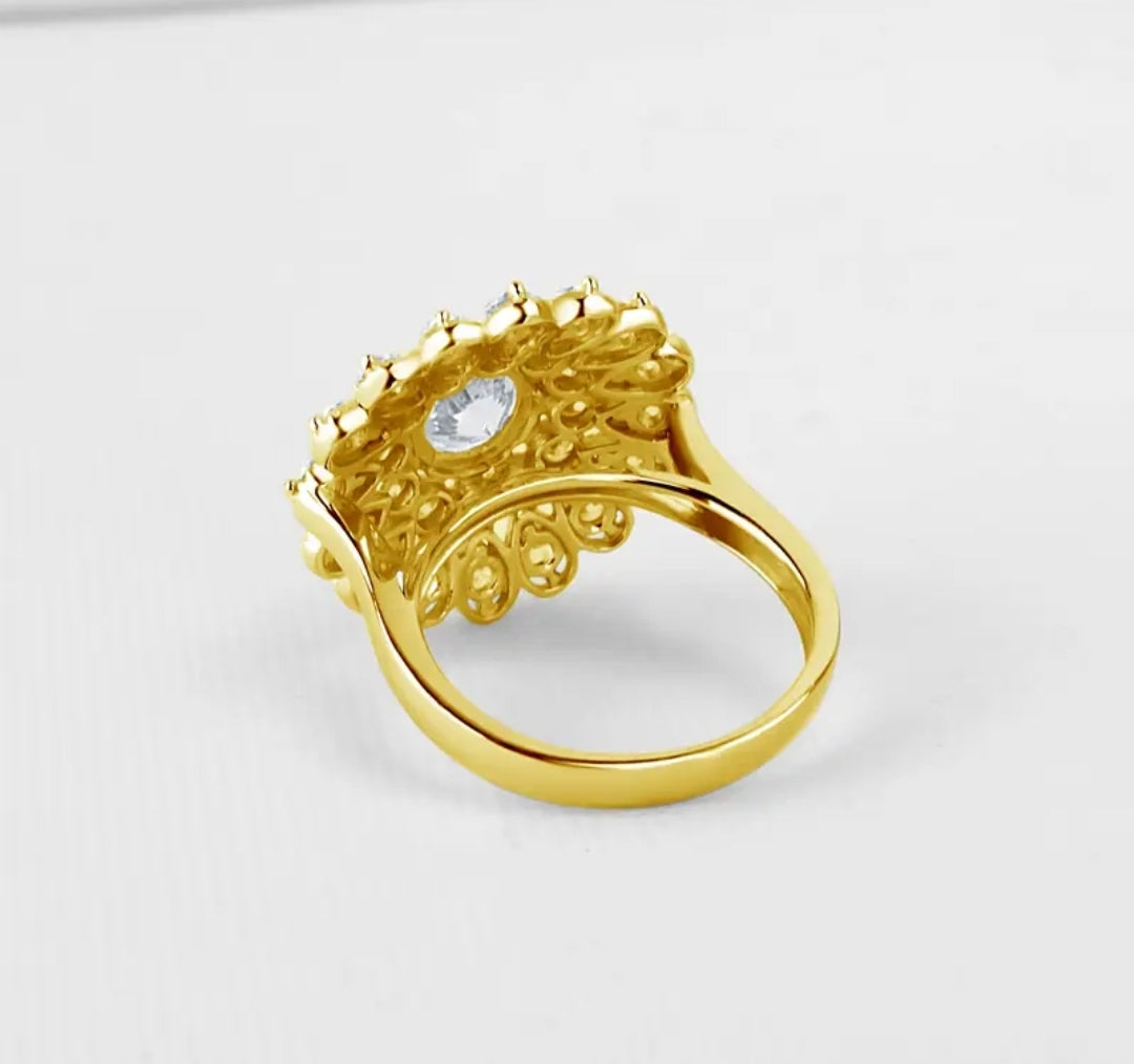 Big flower 1ct moissanite gold ring