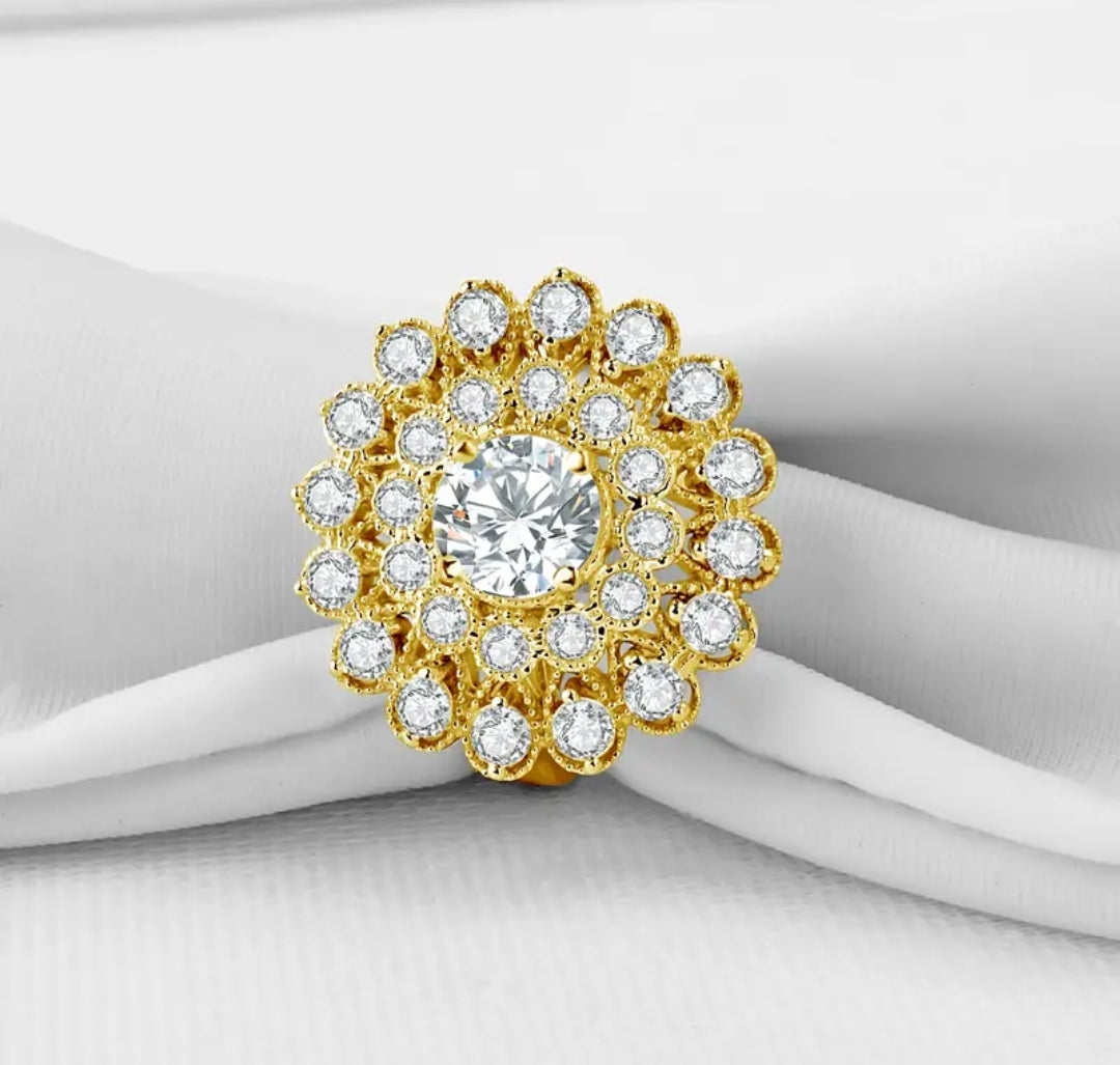 Big flower 1ct moissanite gold ring