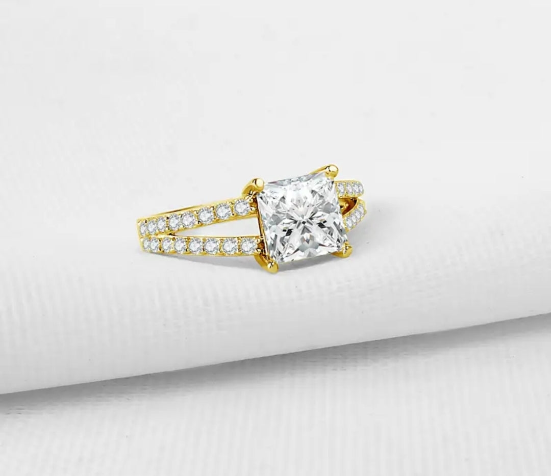 2ct princess cut moissanite gold ring