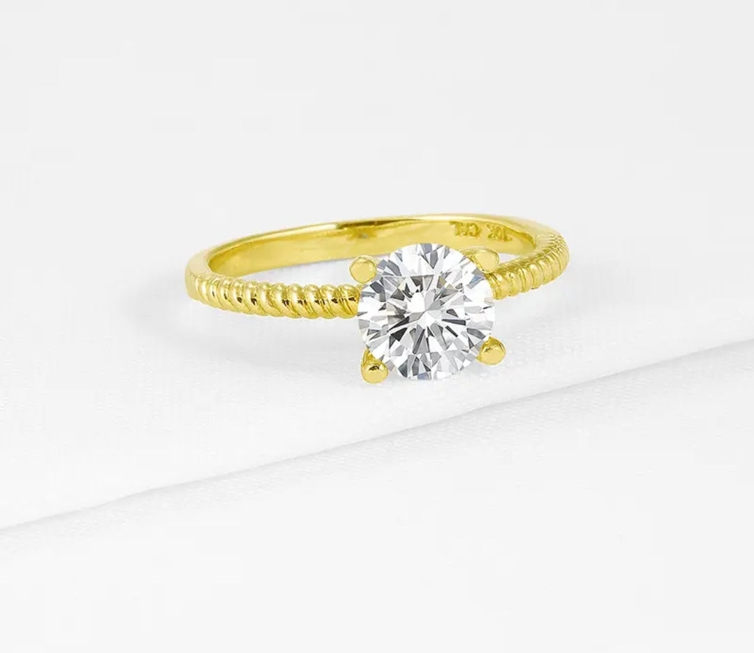 10k gold ring with 7mm round moissanite