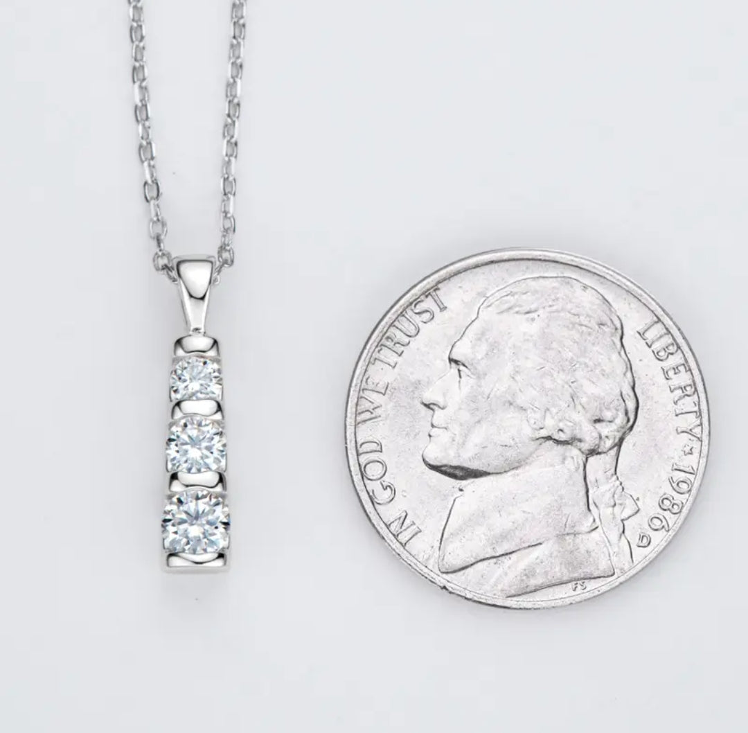 3 stone Moissanite pendant necklace