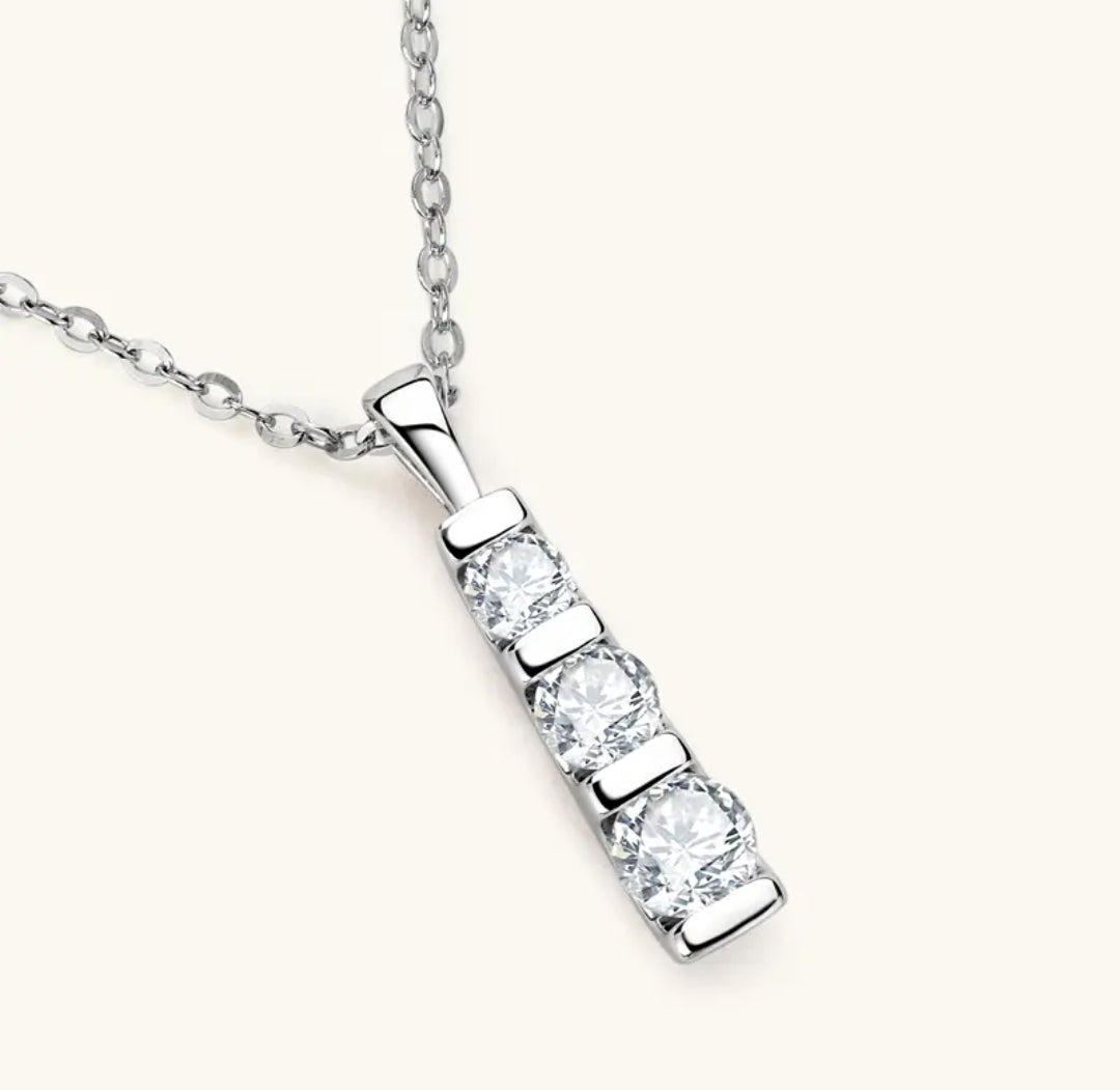 3 stone Moissanite pendant necklace