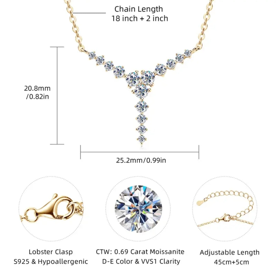 Unique Y shape Moissanite pendant necklace