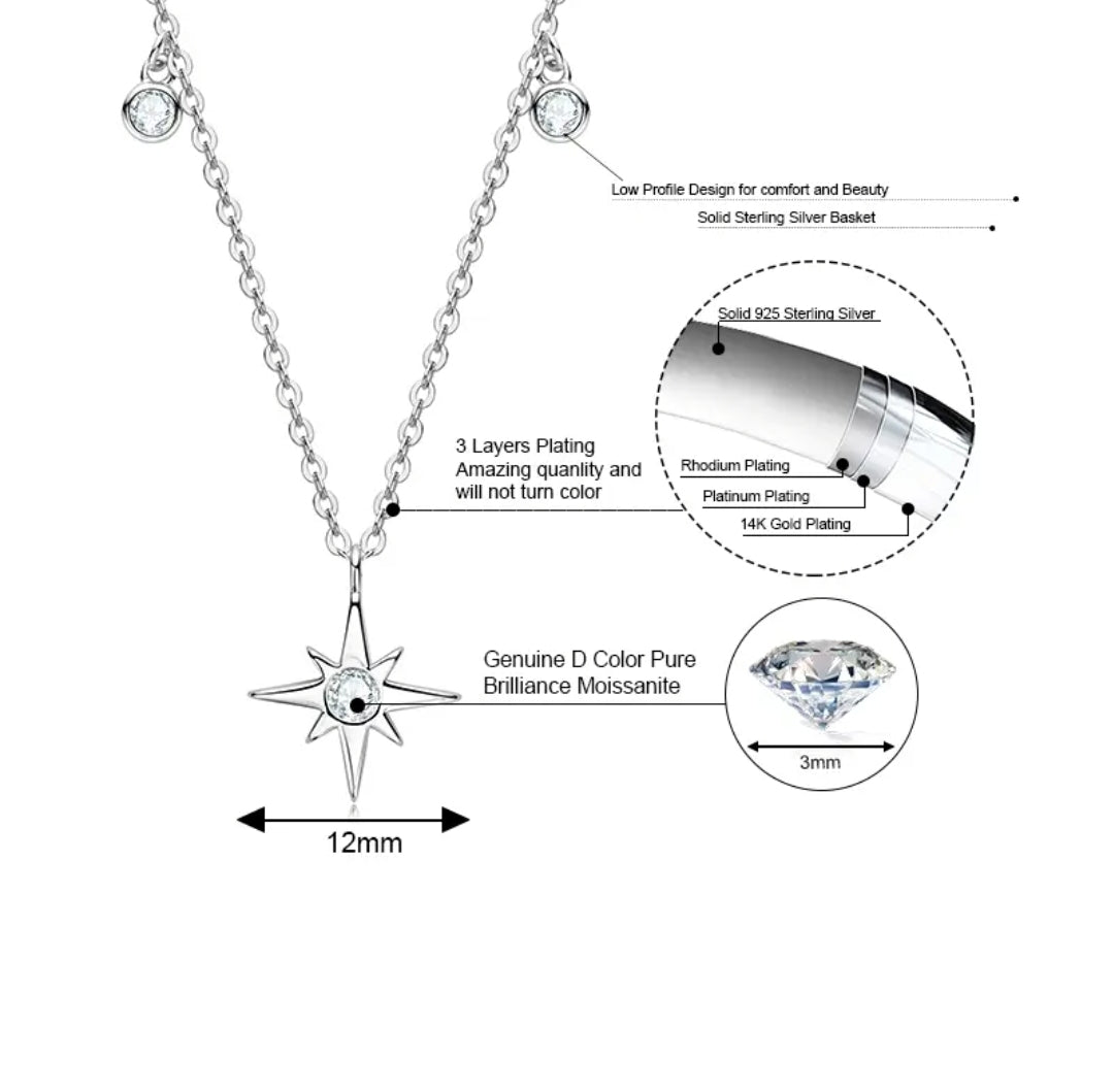3mm star shape Moissanite pendant necklace