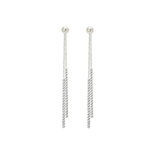 Double chain pearl drop earrings